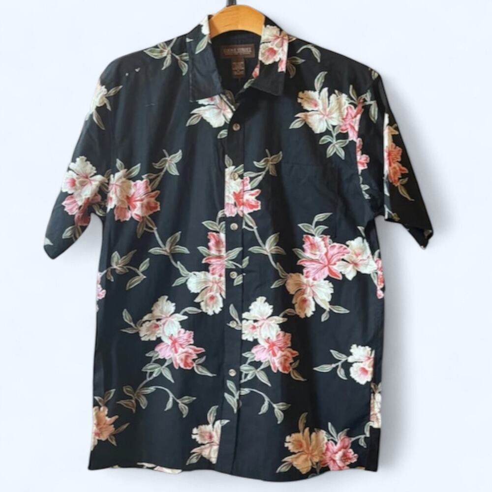 Cooke Street Men's short Sleeve Aloha Hawaiian Shirt Cotton Floral Black Size XL